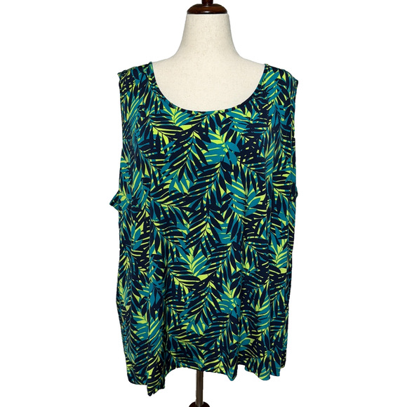 Catherines Tops - Catherines Top Womens 5X-34/36W Green Yellow Tank Floral Tropical Beachy NWT